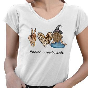 Hallowen Be Magical Witch Peace Love Witch Women V-Neck T-Shirt - Seseable