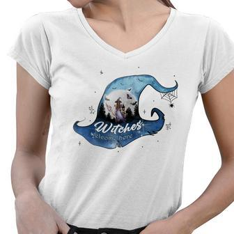 Hallowen Be Magical Witch Witches Welcome Here Custom Women V-Neck T-Shirt - Seseable