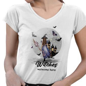 Hallowen Be Magical Witch Witches Welcome Here Women V-Neck T-Shirt - Seseable