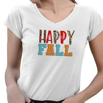 Happy Fall Happy Season Women V-Neck T-Shirt - Seseable