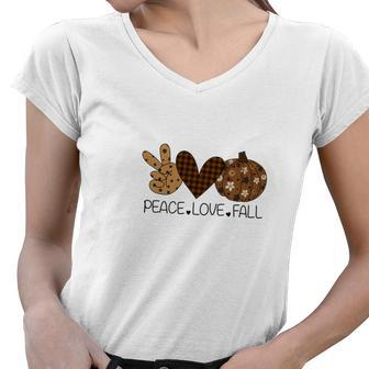 Heart Pumpkin Peace Love Fall Women V-Neck T-Shirt - Seseable