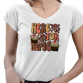 Here For The Pie Groovy Retro Fall Women V-Neck T-Shirt | Seseable CA