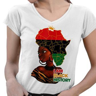 I Am Black History Melanin Pride Africa Map Hair Black Queen V2 Women V-Neck T-Shirt - Seseable