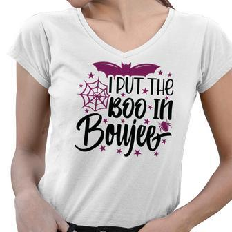 I Put The Boo In Boujee Bat Halloween Women V-Neck T-Shirt - Seseable