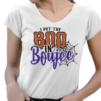 I Put The Boo In Boujee Funny Halloween Women V-Neck T-Shirt - Seseable