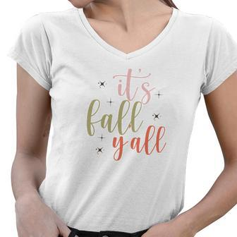 Its Fall Yall Glitter Fall Season Women V-Neck T-Shirt - Seseable