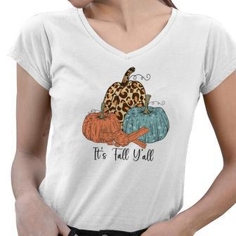 Its Fall Yall Sweater Pumpkins Bonfires Women V-Neck T-Shirt | Seseable CA