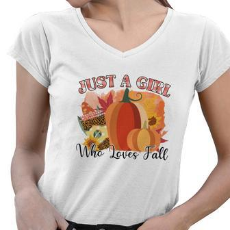 Just A Girl Who Loves Fall Pumpkin Women V-Neck T-Shirt - Seseable