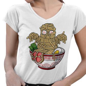 Kawaii Japanese Anime Halloween Monster Ramen Food Lovers Women V-Neck T-Shirt - Thegiftio UK