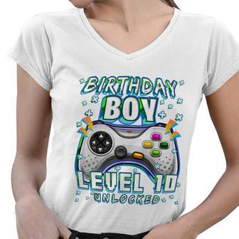 Level 10 Unlocked Video Game 10Th Birthday Gamer Boys T Women V-Neck T-Shirt - Monsterry AU