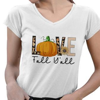 Love Fall Yall Pumpkin Lovers Thankful Women V-Neck T-Shirt | Seseable CA