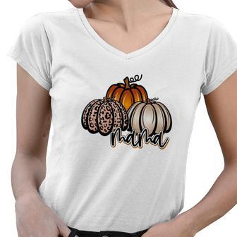 Mama Pumpkin Leaopard Orange Pumpkins Fall Women V-Neck T-Shirt - Seseable