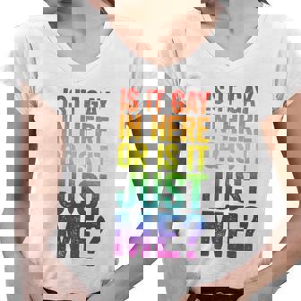 Mens Is It Gay In Here Or Is It Just Me Lgbt Pride Women V-Neck T-Shirt - Monsterry