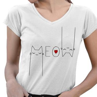 Meow Cat Meow Kitty Funny Cats Lover Women V-Neck T-Shirt - Thegiftio