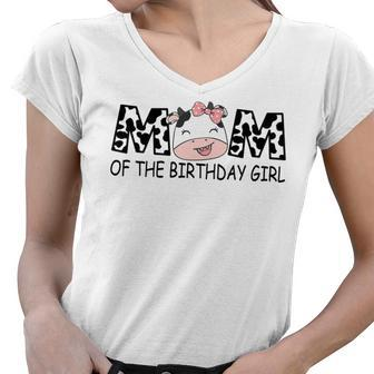 Mom Of The Birthday For Girl Cow Farm First Birthday Cow Women V-Neck T-Shirt - Seseable
