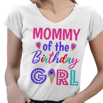 Mommy Of The Birthday Girl Mom Ice Cream First Birthday Women V-Neck T-Shirt - Seseable