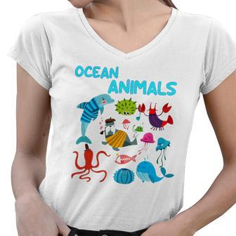 Ocean Animals Marine Creatures Under The Sea Gift Women V-Neck T-Shirt | Mazezy