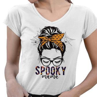 One Spooky Mama Spooky Mom Funny Mom Halloween Women V-Neck T-Shirt - Seseable