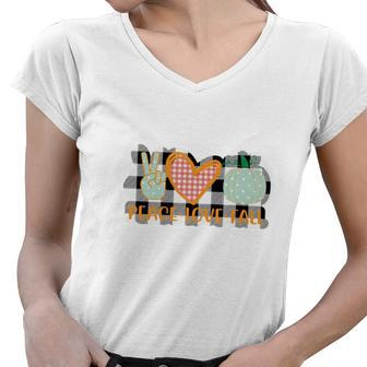 Peace Love Fall Caro Plaid Pumpkin Women V-Neck T-Shirt - Seseable
