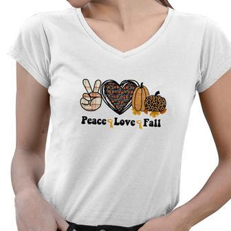 Peace Love Fall Pumpkin Heart Women V-Neck T-Shirt - Seseable