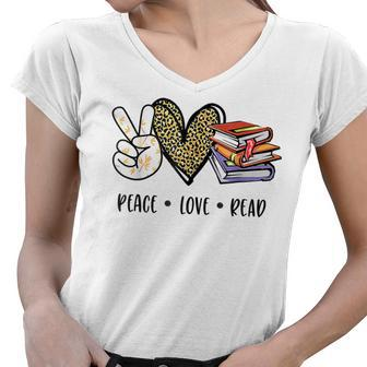 Peace Love Read Books Book Lover N Girls Reading Teacher Women V-Neck T-Shirt - Thegiftio UK