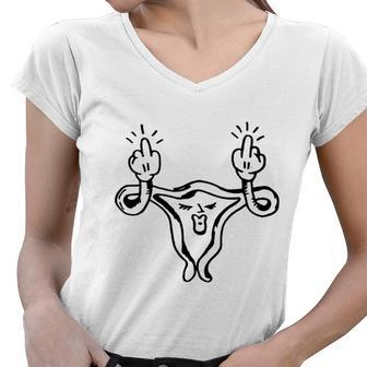 Pro Choice Uterus Middle Finger Feminism Feminist Reproductive Rights Women V-Neck T-Shirt - Monsterry