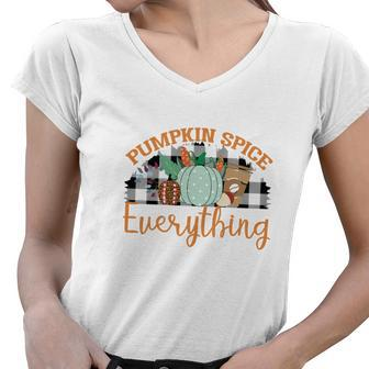 Pumpkin Spice Everything Caro Plaid Fall Women V-Neck T-Shirt - Seseable