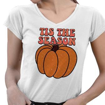 Pumpkin Tis The Season Fall Women V-Neck T-Shirt - Seseable