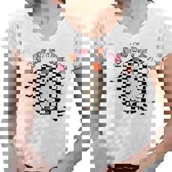 Retro Checkered Creep It Real Ghost Skater Funny Halloween Women V-Neck T-Shirt | Seseable UK