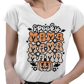 Retro Spooky Mama Floral Boho Ghost Mama Halloween Costume Women V-Neck T-Shirt - Seseable