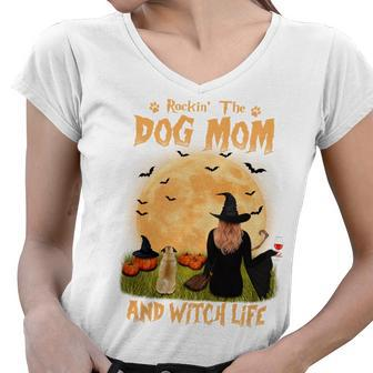 Rocking The Dog Mom And Witch Life Pug Halloween Sweatshirt Women V-Neck T-Shirt - Thegiftio UK