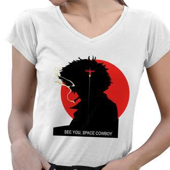 See You Space Cowboy Red Sun Silhouette Women V-Neck T-Shirt - Monsterry DE