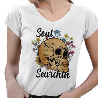 Skeleton And Plants Soul Searchin Custom Women V-Neck T-Shirt - Seseable