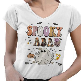 Spooky Aba Therapy Behavior Analyst Future Bcba Halloween Women V-Neck T-Shirt - Thegiftio UK
