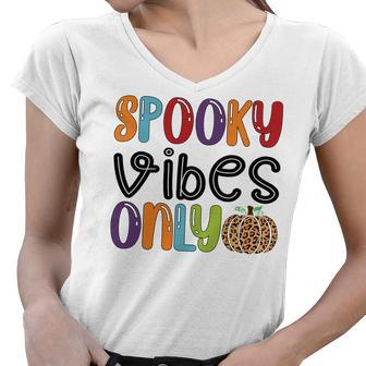 Spooky Vibes Only Colorful Halloween Women V-Neck T-Shirt - Seseable