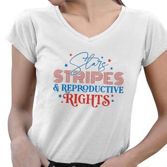 Stars Stripes Reproductive Rights Patriotic 4Th Of July 1973 Protect Roe Pro Choice Women V-Neck T-Shirt | Mazezy