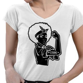 Strong Woman Rosie Strong Afro Woman For Dark Colors Women V-Neck T-Shirt - Seseable