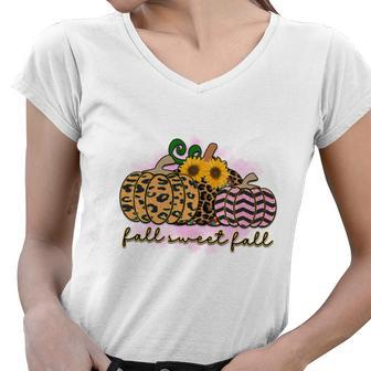 Sunflowers Pumpkins Plaid Fall Sweet Fall Women V-Neck T-Shirt | Seseable CA