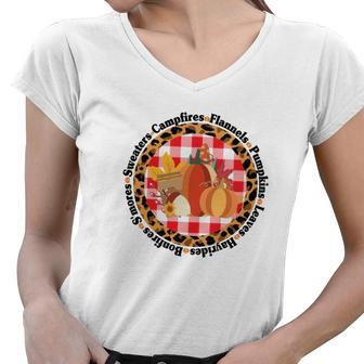 Sweaters Campfires Flannels Pumpkins Leaves Fall Women V-Neck T-Shirt | Seseable CA