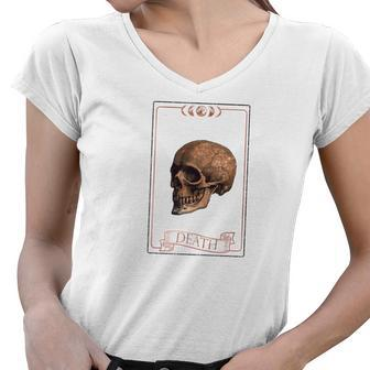 Tarrot Card Creepy Skull The Death Card White Women V-Neck T-Shirt - Seseable