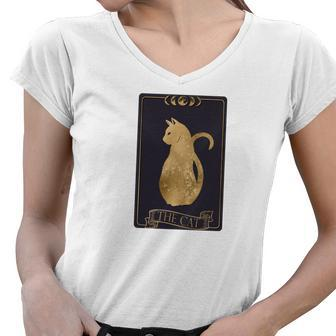Tarrot Card Misterious The Cat Card Design Women V-Neck T-Shirt - Seseable
