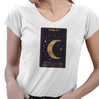 Tarrot Card Misterious The Moon Card Custom Women V-Neck T-Shirt - Seseable