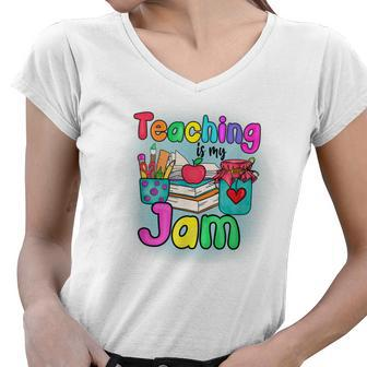 Teaching Is My Profession Jam Cute Graphic Teachers Women V-Neck T-Shirt - Thegiftio UK