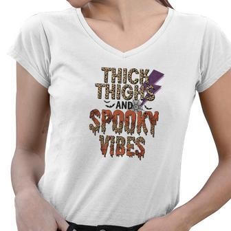 Thick Thights And Spooky Vibes Halloween V2 Women V-Neck T-Shirt - Seseable