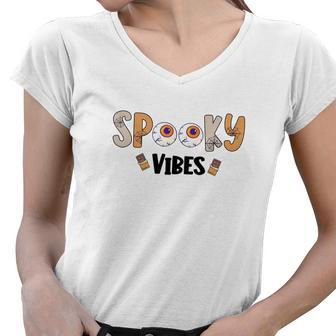Thick Thights And Spooky Vibes Monster Eyes Halloween Women V-Neck T-Shirt - Seseable