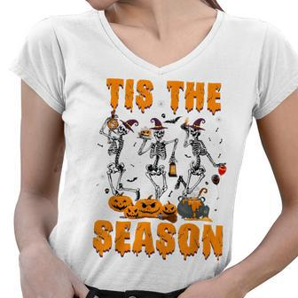 Tis The Season Pumpkin Spice Funny Fall Vibes Autumn Retro Women V-Neck T-Shirt - Thegiftio UK