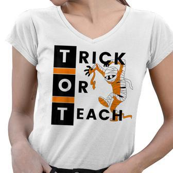 Trick Or Teach Funny Teacher Halloween Costume Gifts Women V-Neck T-Shirt - Thegiftio UK