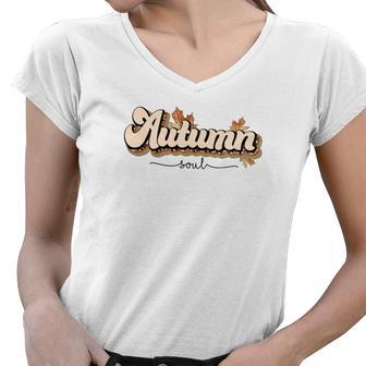 Vintage Autumn Autumn Soul Design Gift Women V-Neck T-Shirt - Seseable