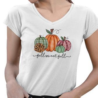 Vintage Autumn Fall Sweet Fall Pumpkin Women V-Neck T-Shirt - Seseable