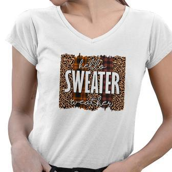 Vintage Autumn Hello Sweater Weather Women V-Neck T-Shirt - Seseable